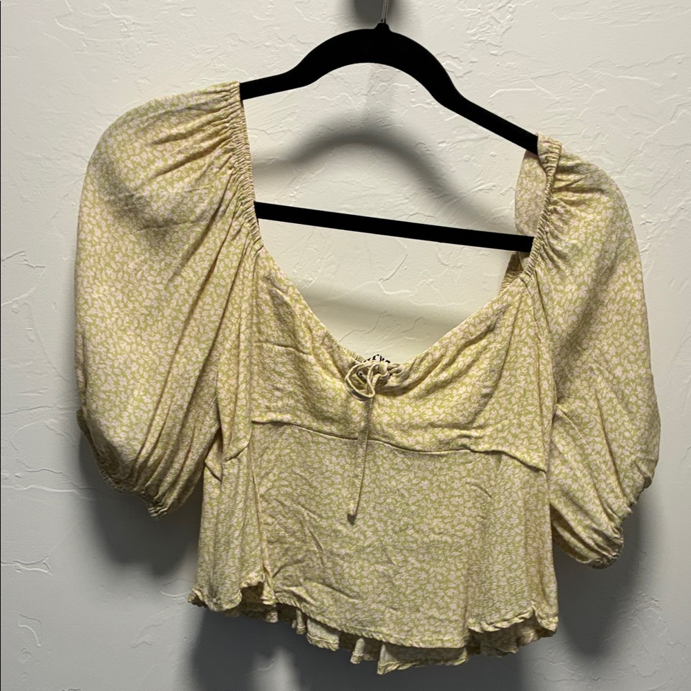 Floral Green/Cream Puff Sleeve Top